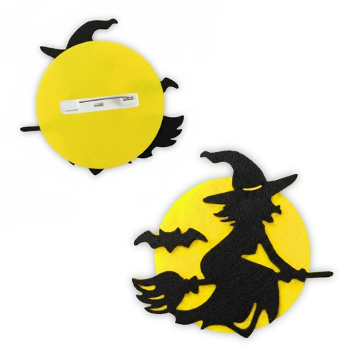 PRZYPINKA WIEDŹMA NA TLE KSIĘŻYCA FILCOWY ŻÓŁTO-CZARNY 7,5x7cm