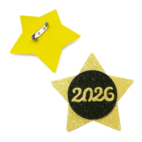 PRZYPINKA GWIAZDKA 2026 PIANKOWA ZŁOTO-CZARNA 7,5cm