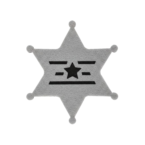 EMBLEMAT GWIAZDA KOWBOJA FILCOWY SZARY 6cm