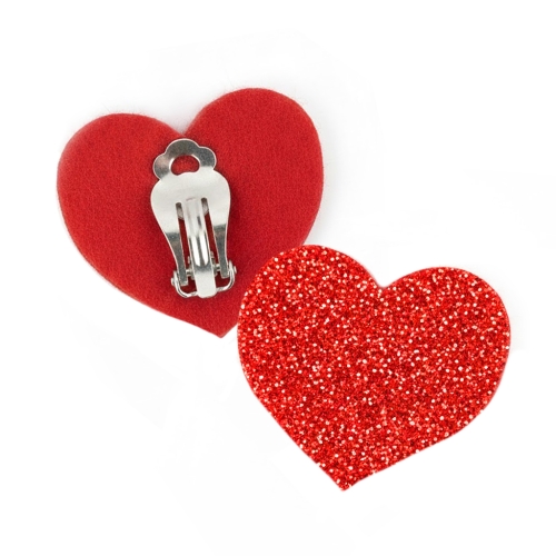 KLIPSY NA USZY SERCA PIANKOWE BROKAT CZERWONE 3cm 2szt