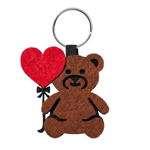 BRELOK MIŚ Z BALONIKIEM SERCEM FILCOWA JASNOBRĄZOWA 6cm