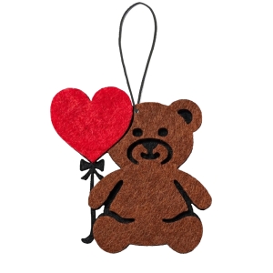 ZAWIESZKA MIŚ Z BALONIKIEM SERCEM FILCOWA JASNOBRĄZOWA 6cm