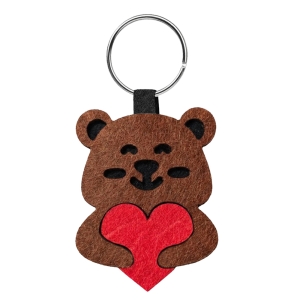 BRELOK MIŚ Z SERCEM FILCOWA JASNOBRĄZOWA 6cm
