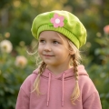 BERET KWIATEK POLAROWY JASNOZIELONO-RÓŻOWY