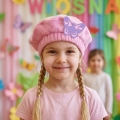 BERET MOTYLEK POLAROWY RÓŻOWO-FIOLETOWY