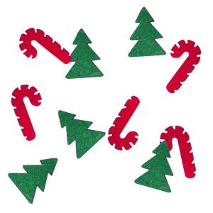 KONFETTI CHOINKI LASKI CUKROWE FILC ZIELONO-CZERWONE 10szt