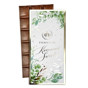 CZEKOLADA MLECZNA KOMUNIA LISTKI BIAŁO-ZIELONA 100g