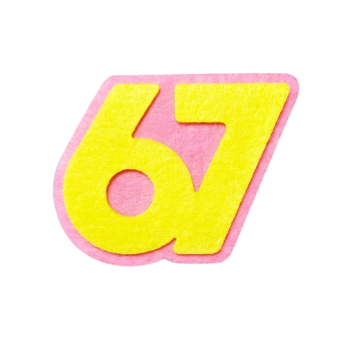 EMBLEMAT SIX SEVEN 67 FILCOWY RÓŻOWO-ŻÓŁTY 7,5x6cm