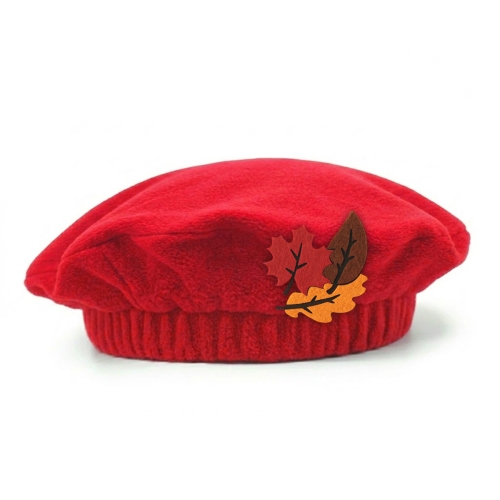 BERET LIŚCIE JESIENNE POLAR CZERWONY