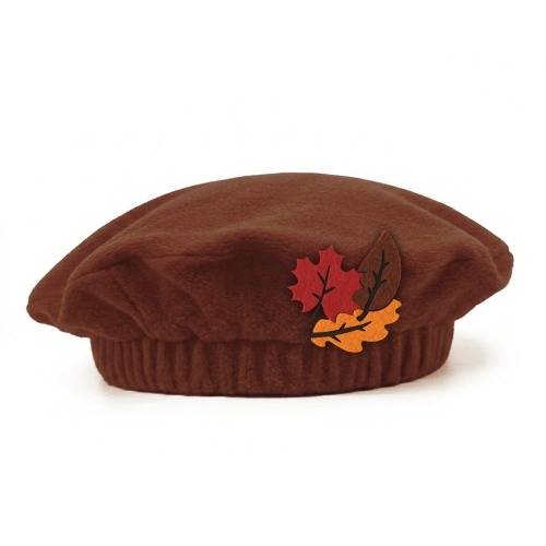 BERET LIŚCIE JESIENNE POLAR BRĄZOWY