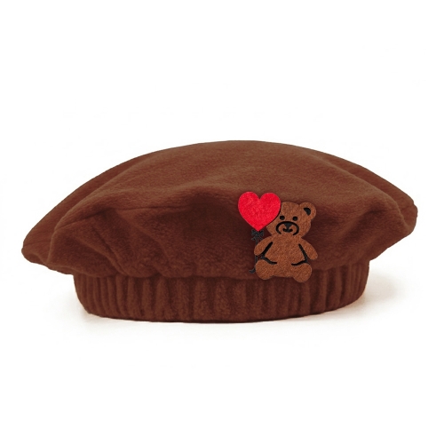 BERET MIŚ Z BALONIKIEM POLAR BRĄZOWY