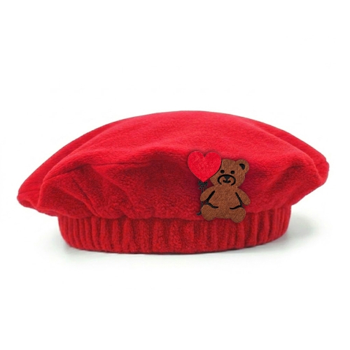 BERET MIŚ Z BALONIKIEM POLAR CZERWONY
