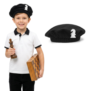 BERET FIGURA SZACHOWA SKOCZEK POLAR CZARNY