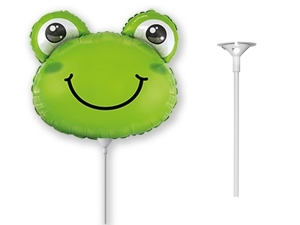 BALON ŻABKA ZIELONY 14'' 36cm + PATYK