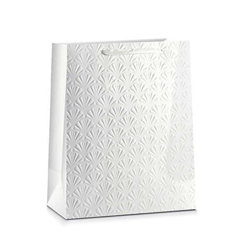 TOREBKA PREZENTOWA MUSZELKI TŁOCZONA BIAŁA 45x33cm