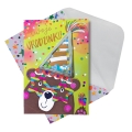 KARTKA URODZINOWA MIŚ W CZAPECZCE KONFETTI KOLOROWA 19x13cm
