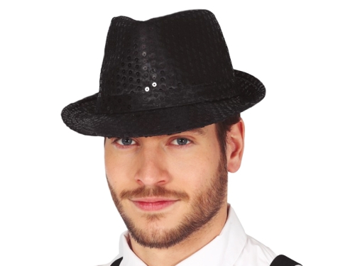 KAPELUSZ AL CAPONE CEKINY CZARNY