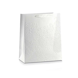 TOREBKA PREZENTOWA MAŁE KWIATKI TŁOCZONA BIAŁA 32x26cm
