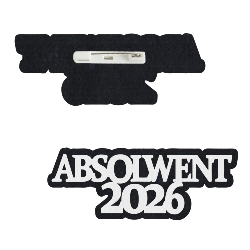 PRZYPINKA NAPIS ABSOLWENT 2026 FILCOWY CZARNO-BIAŁY 10x4cm