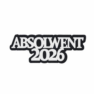 EMBLEMAT NAPIS ABSOLWENT 2026 FILCOWY CZARNO-BIAŁY 10x4cm