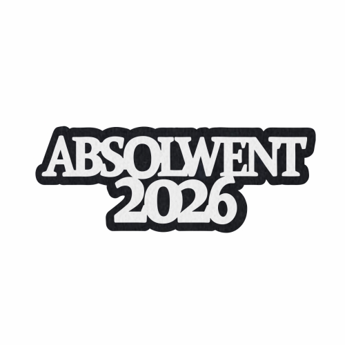 EMBLEMAT NAPIS ABSOLWENT 2026 FILCOWY CZARNO-BIAŁY 10x4cm
