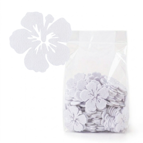 ZESTAW FRONTÓW KWIATEK HIBISKUS FILCOWE BIAŁY 6x5,5cm 48szt