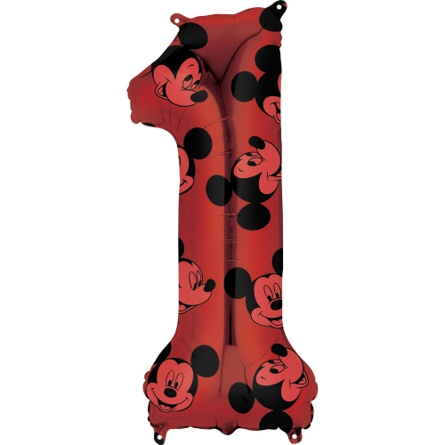 BALON CYFRA 1 MYSZKA MICKEY CZERWONY 26'' 66cm