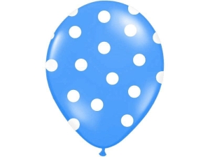 BALON NIEBIESKI KROPKI BIAŁE 30cm 1szt