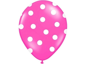 BALON RÓŻOWY KROPKI BIAŁE 30cm 1szt