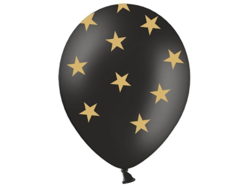 BALON CZARNY GWIAZDKI ZŁOTE 30cm 1szt